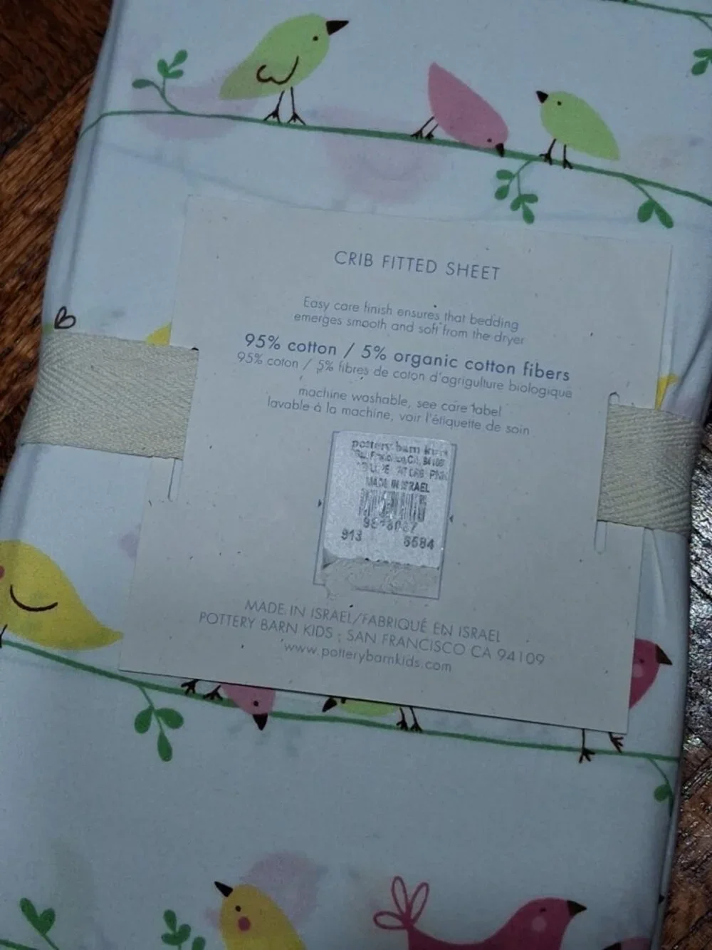 New POTTERY BARN KIDS PENELOPE Bird Pink CRIB FITTED SHEET-Pink Yellow